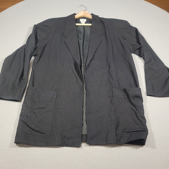 Vintage 80s 100% Silk Women's Blazer Size 14 Black Long Sleeve Georgiou Jacket - Picture 1 of 9
